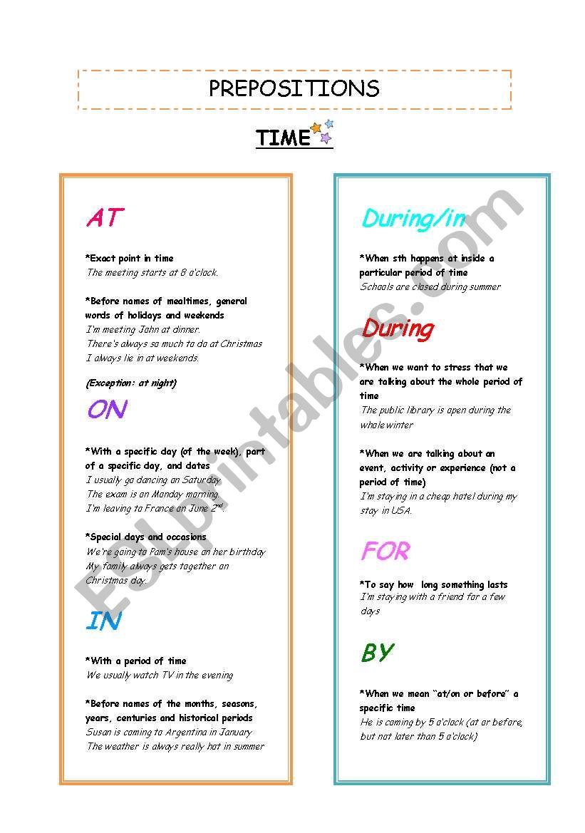 Prepositions worksheet