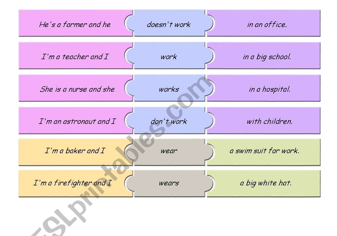 Cut out and make sentences worksheet
