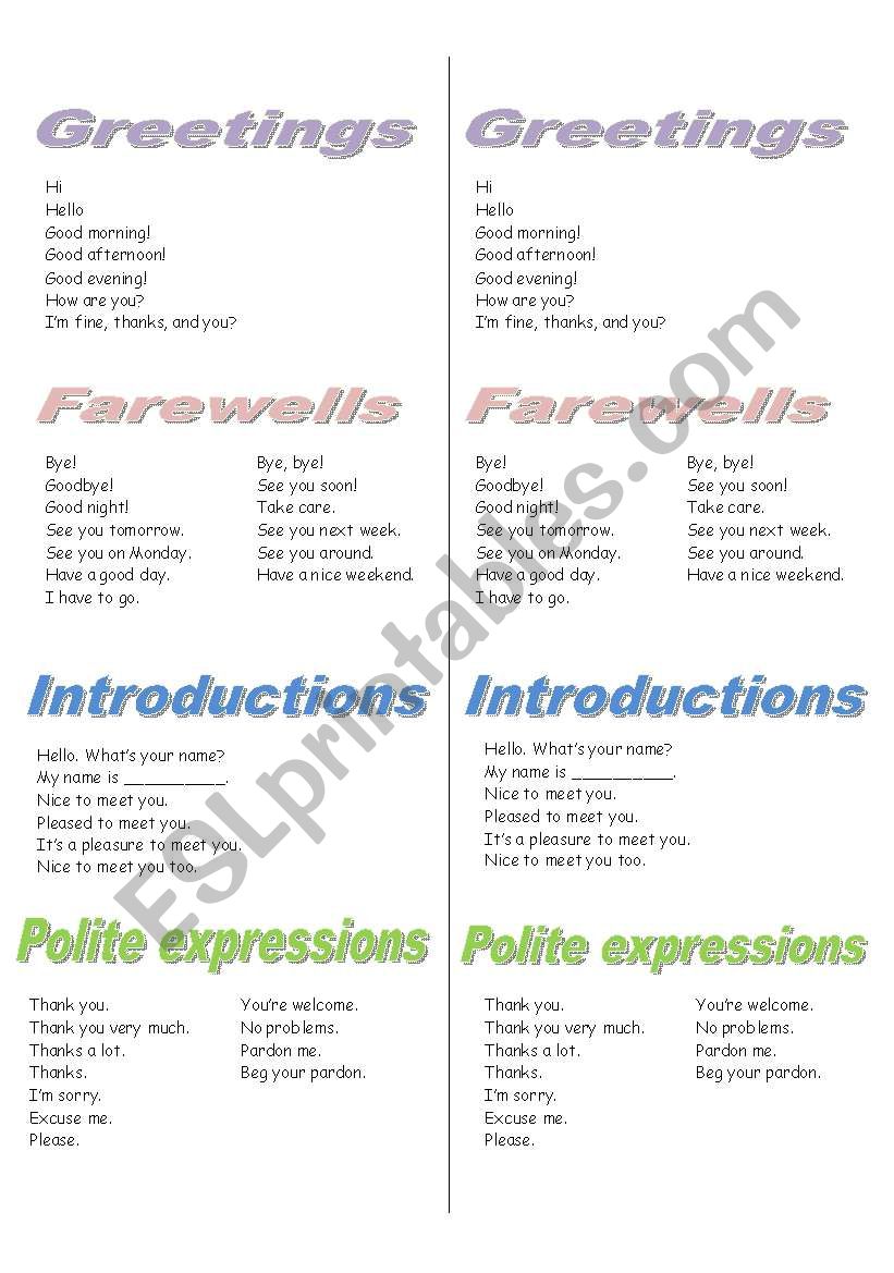 Greetings and expressions worksheet