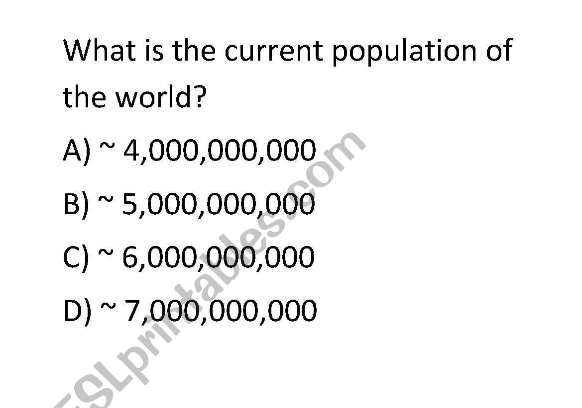 World Population Quiz worksheet