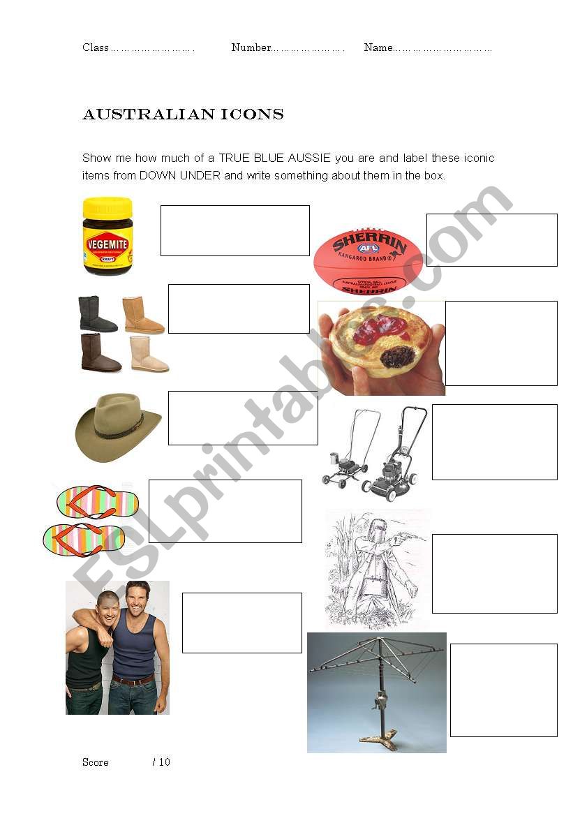 Australian Icons worksheet