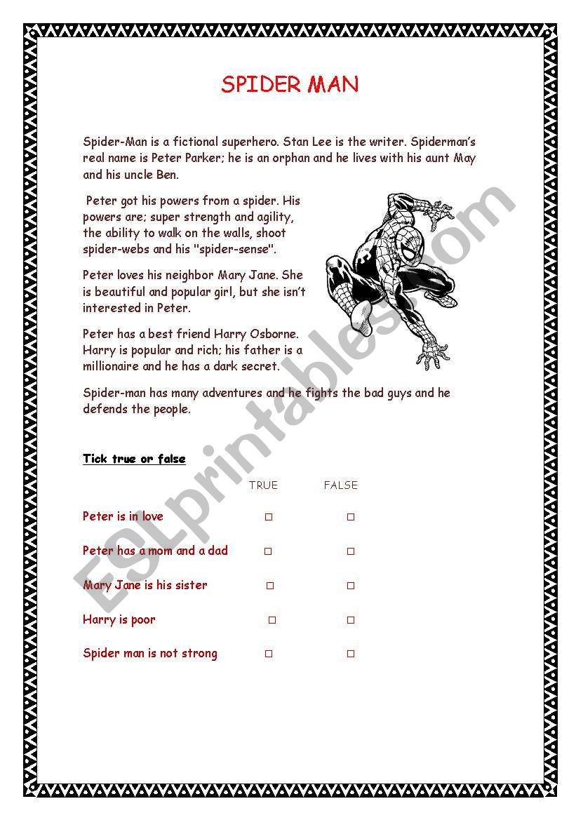 SPIDERMAN READING - ESL worksheet by tefyamashiro