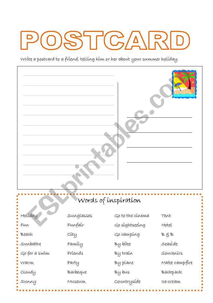 Postcard worksheet