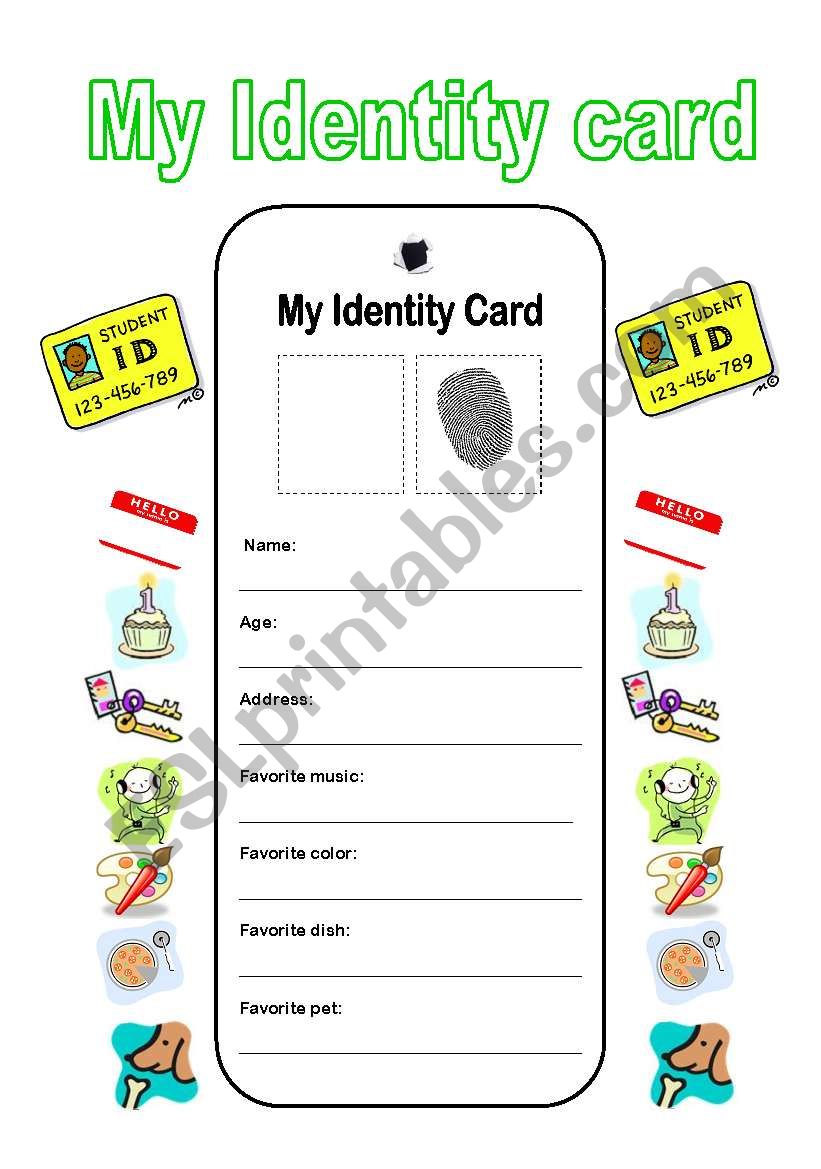 My identity card worksheet