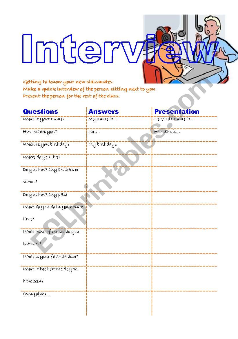 Interview worksheet