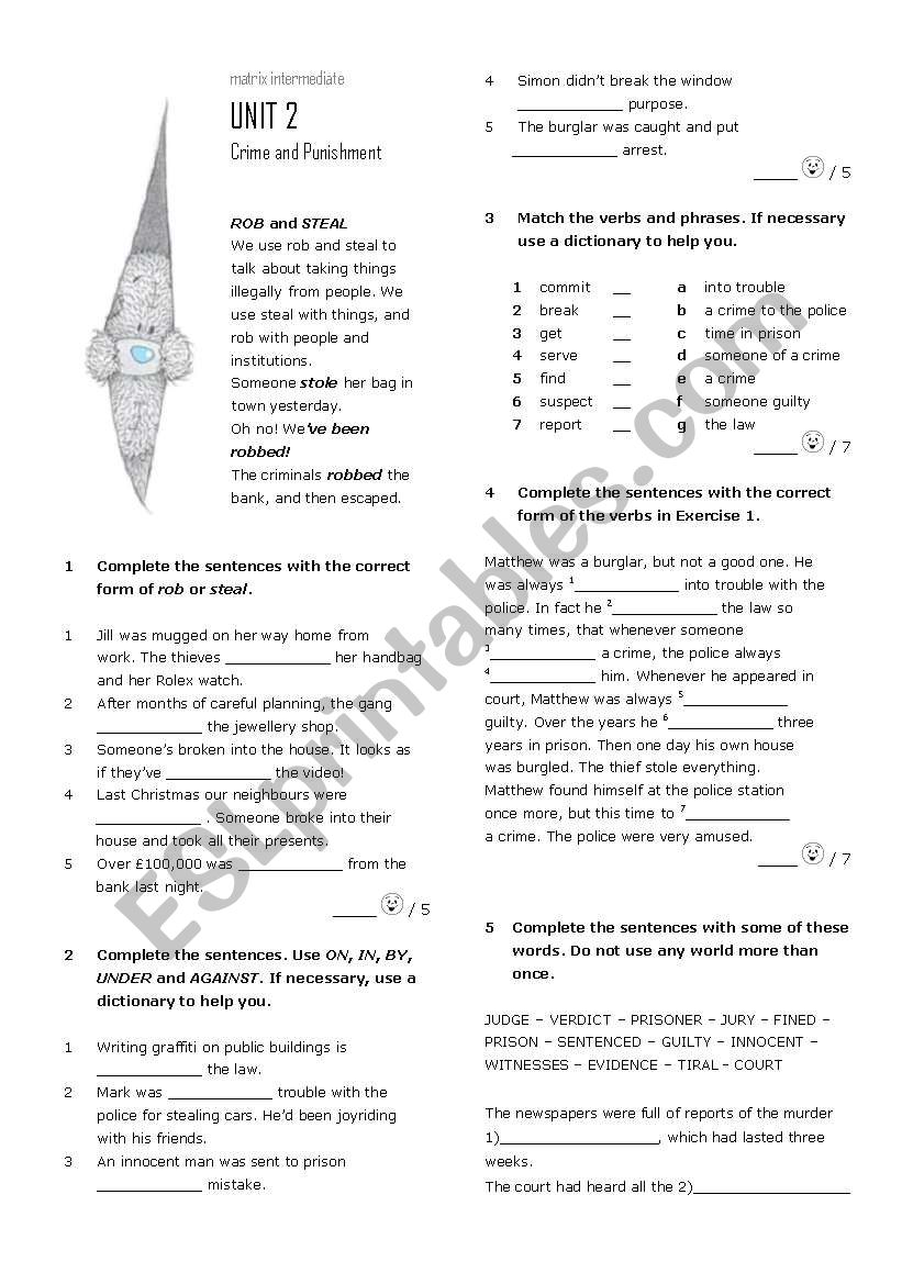 Crime vocabolary worksheet