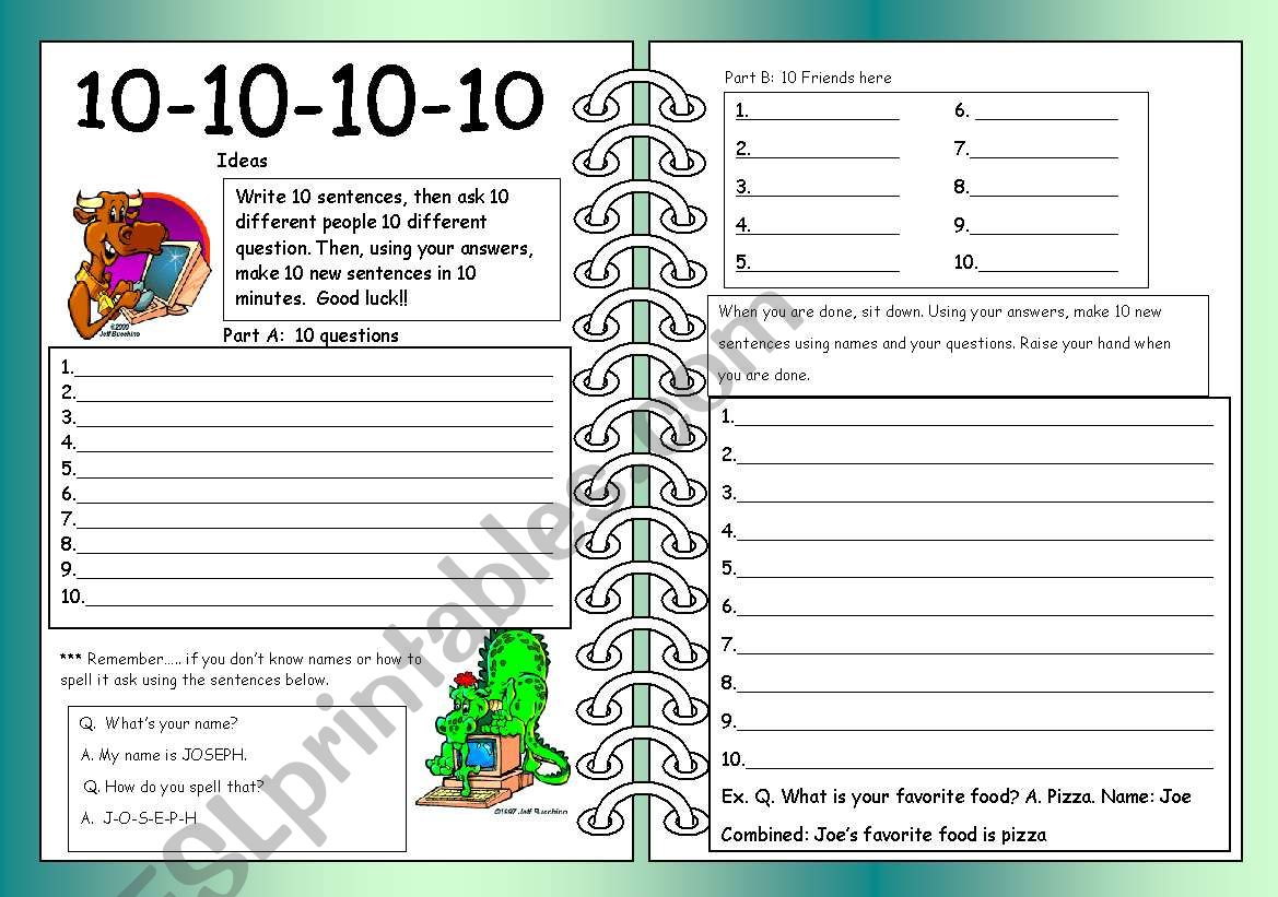 10-10-10-10 activity worksheet