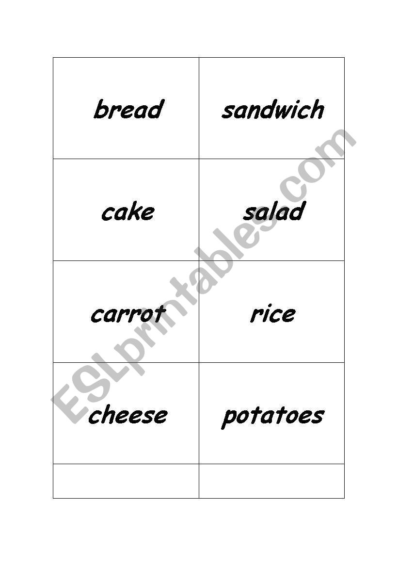 food word cards worksheet