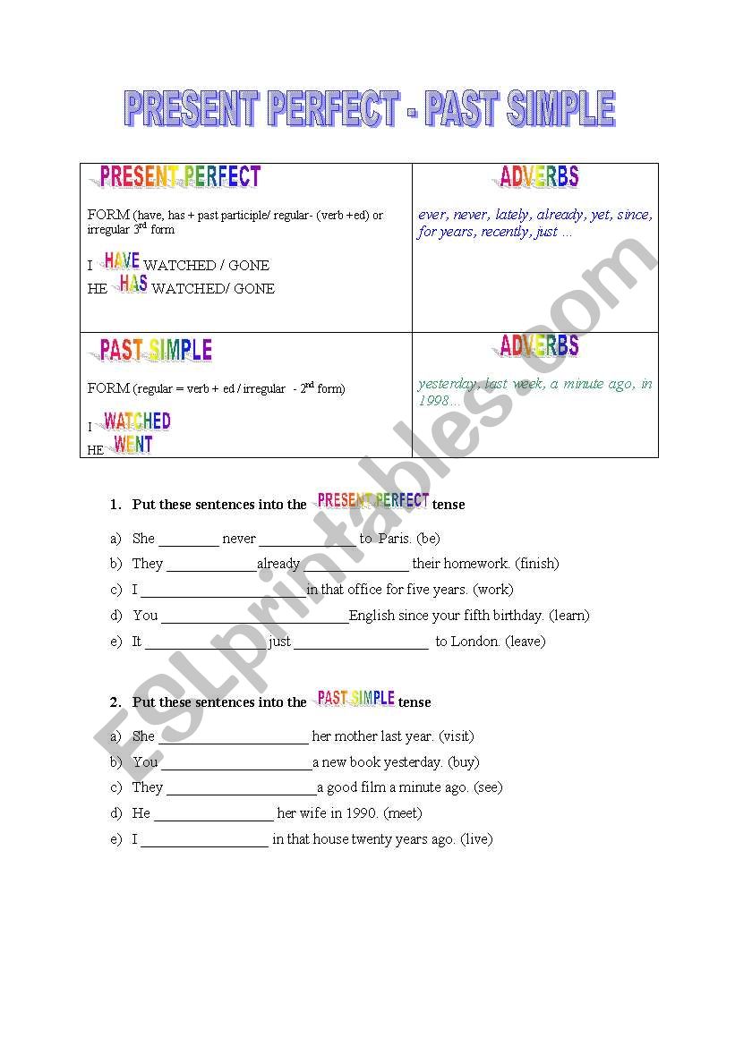 PRESENT PERFECT - PAST SIMPLE worksheet