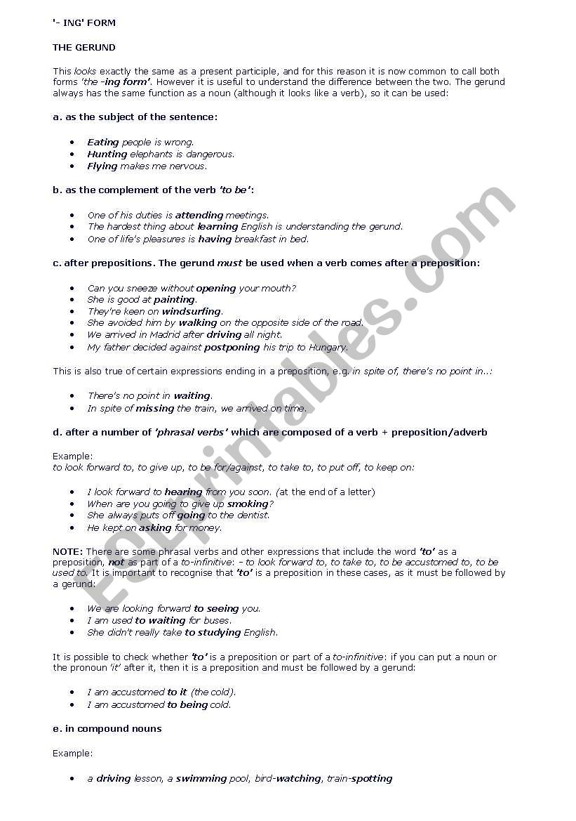 gerund worksheet