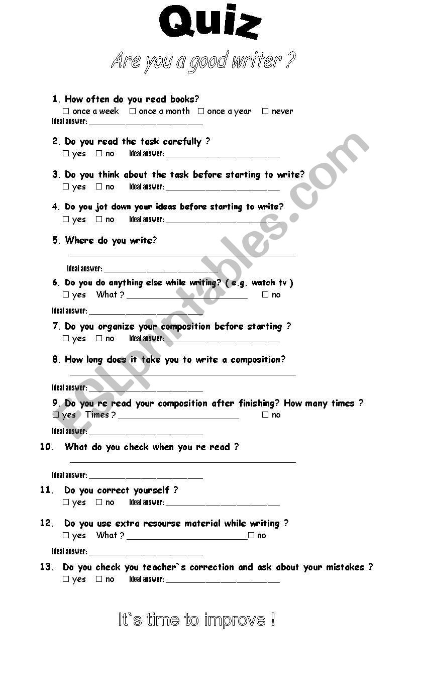 quiz - are you a good writer? worksheet