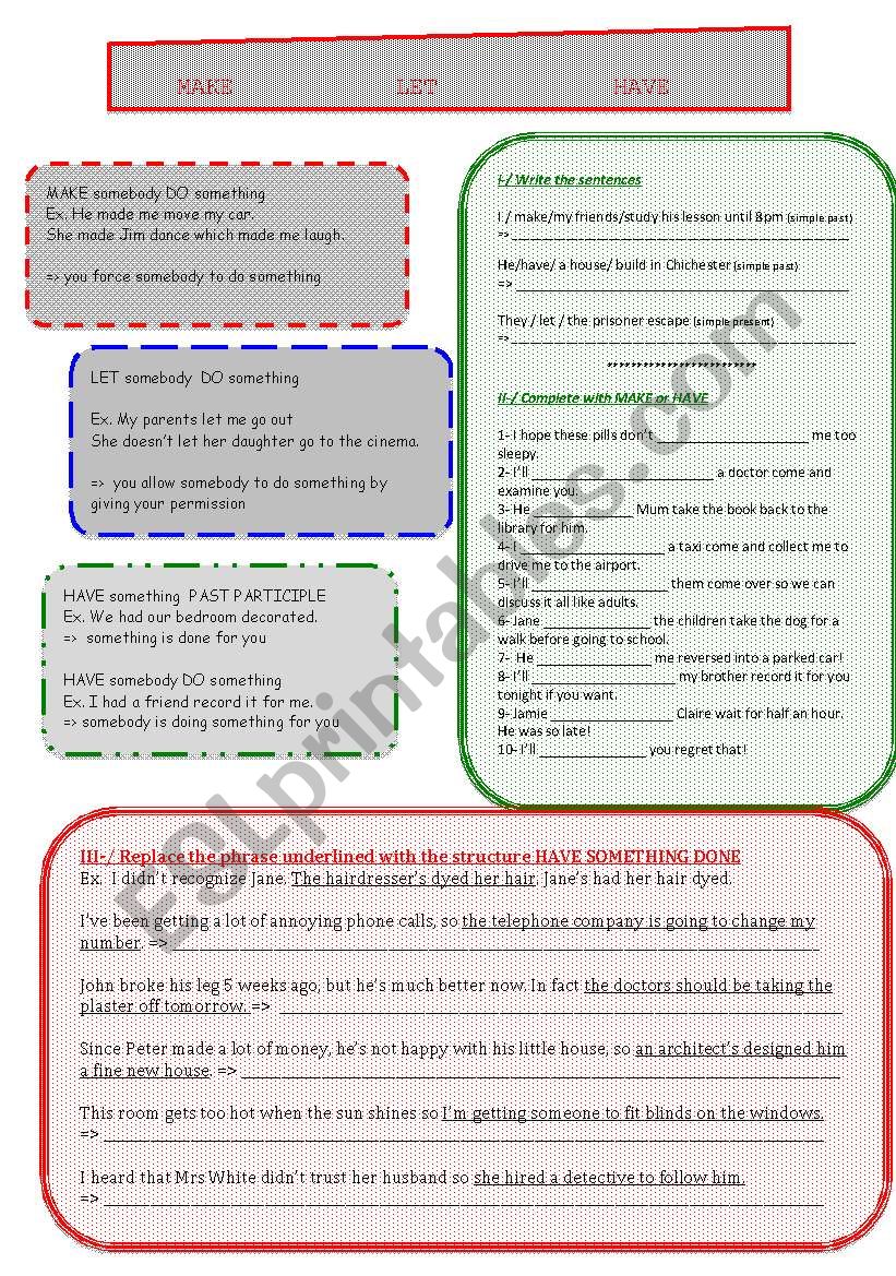 MAKE LET & HAVE worksheet