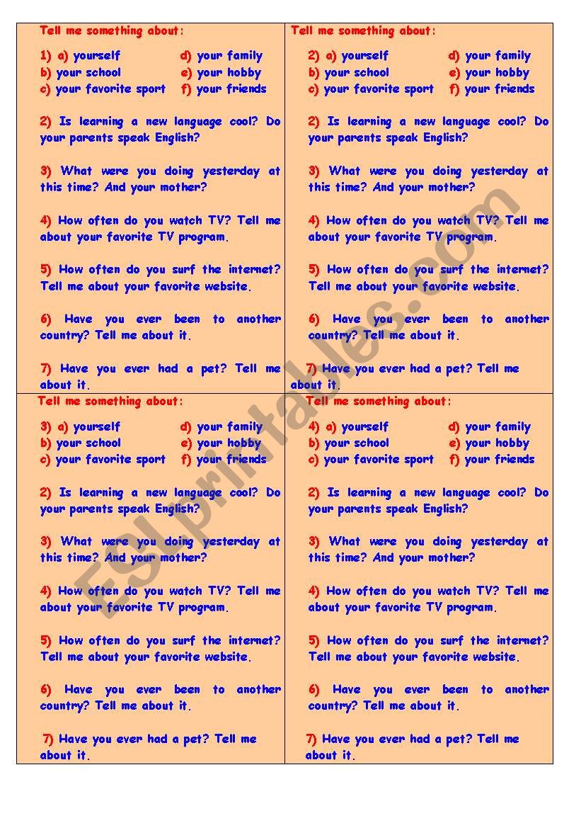 Conversation Cards worksheet