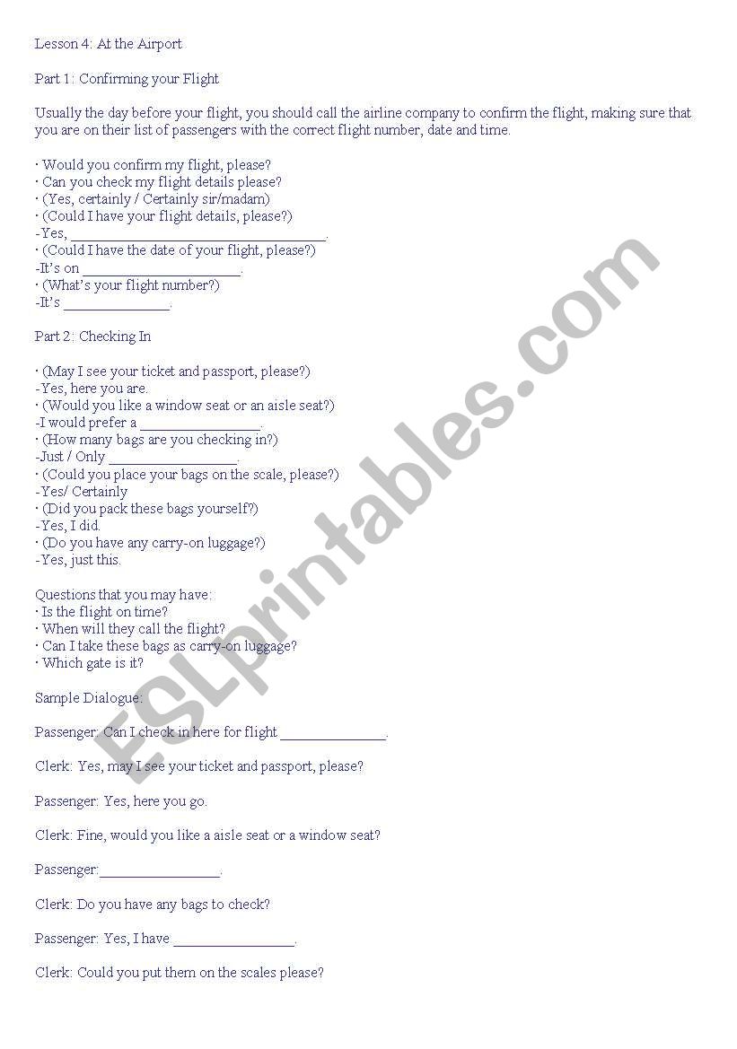 AT THE AIRPORT worksheet