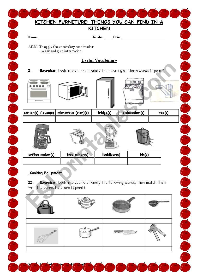 KITCHEN VOCABULARY EXERICES worksheet