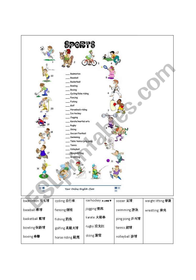 Sports Picture Sheet worksheet