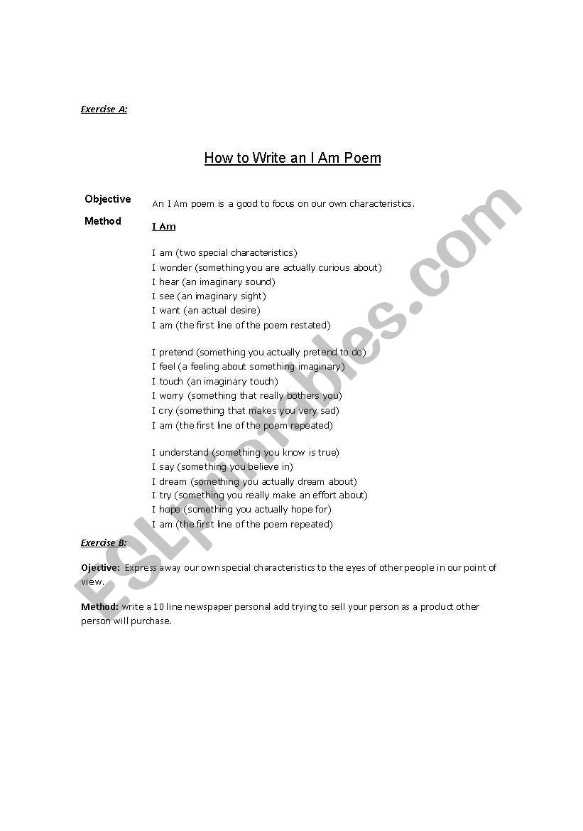 How to make an I poem worksheet