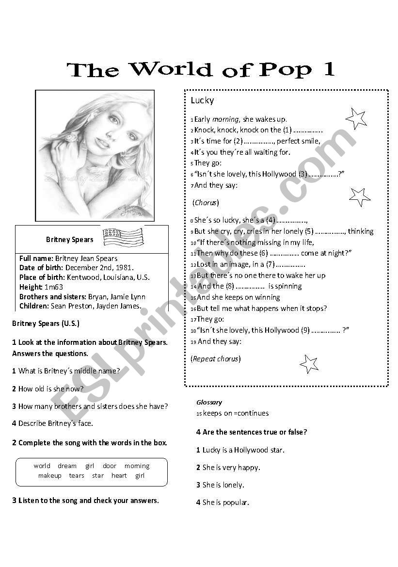 The world of Pop 1 worksheet