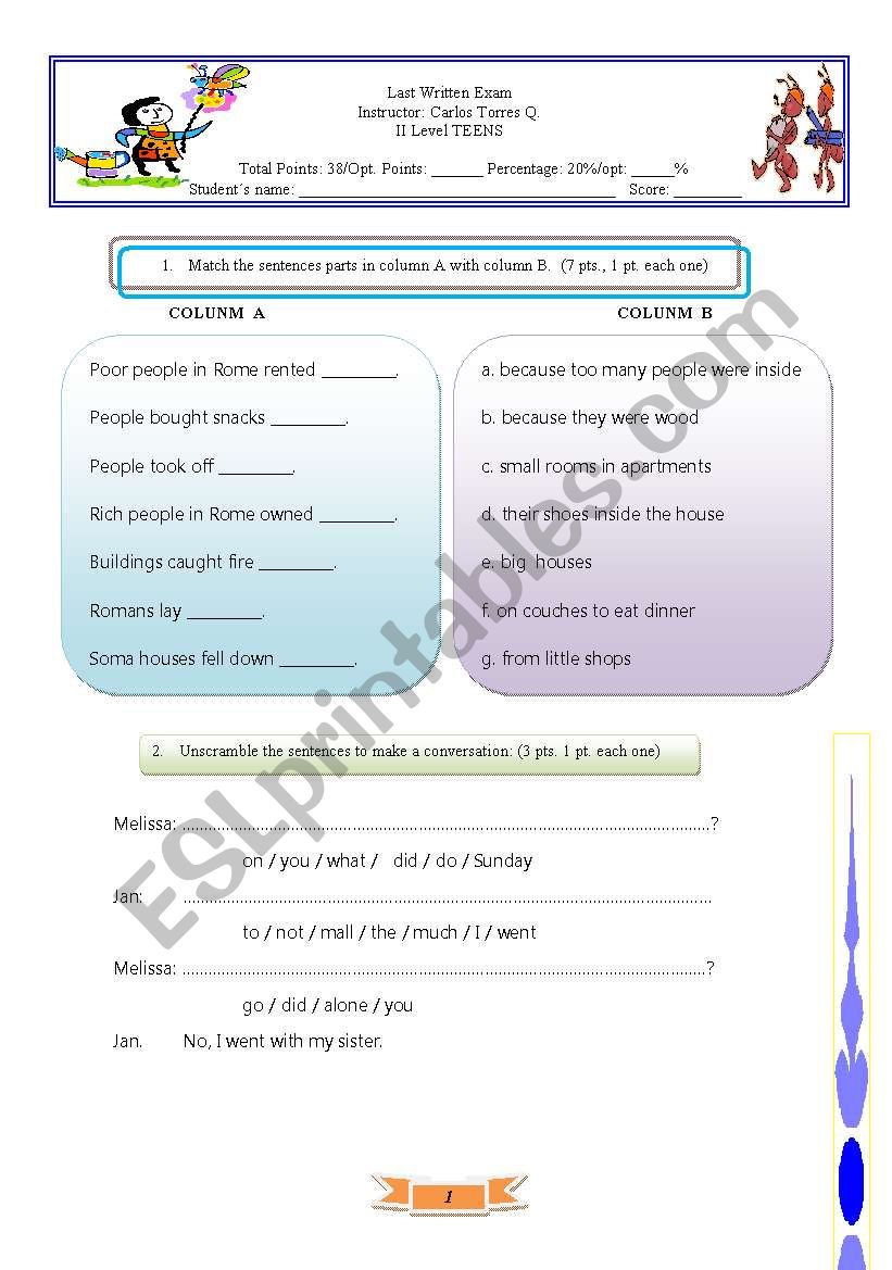 TEEN TEST worksheet