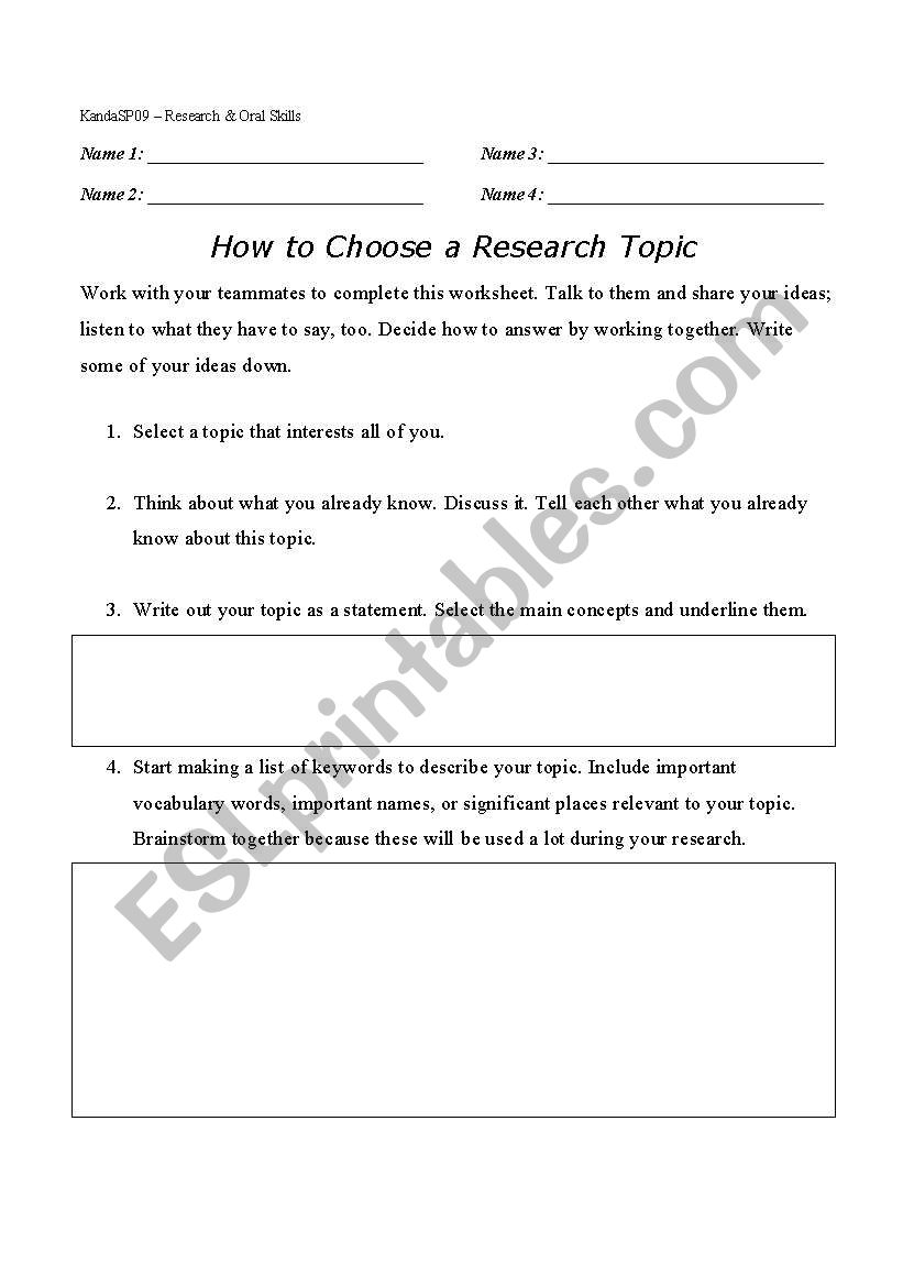 research a topic worksheet