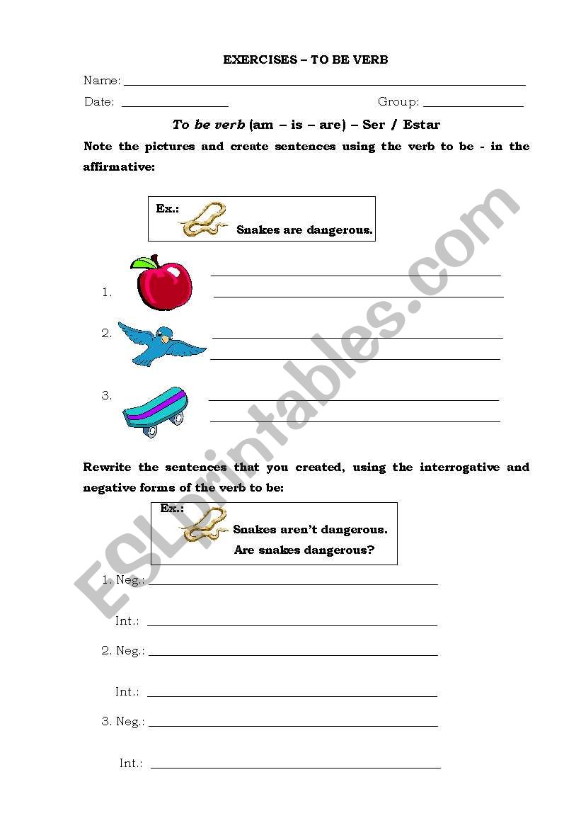 Exercises - TO BE VERB worksheet