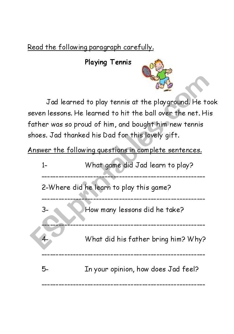 Reading Comprehension worksheet