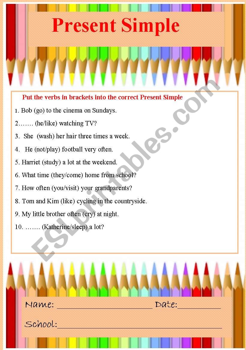 present simple worksheet