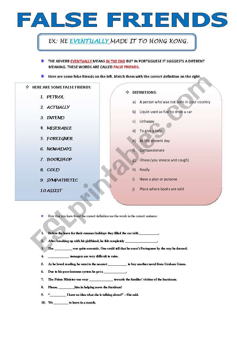 FALSE FRIENDS worksheet