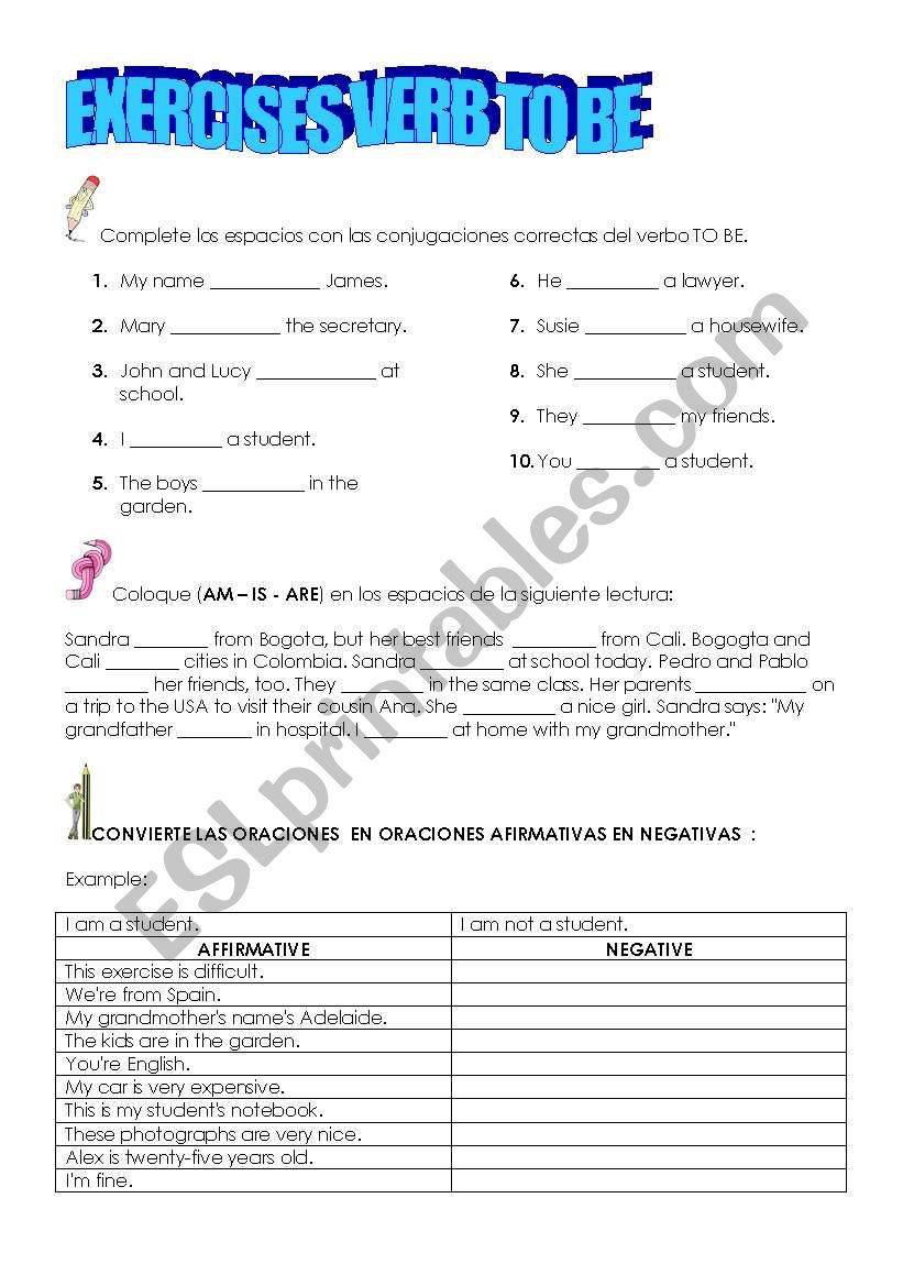 Affirmative and Negative form of verb TO BE exercises