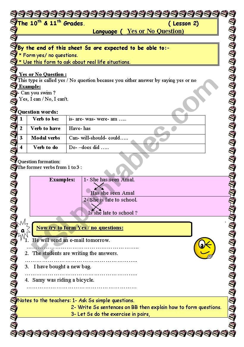 Forming yes no questions worksheet