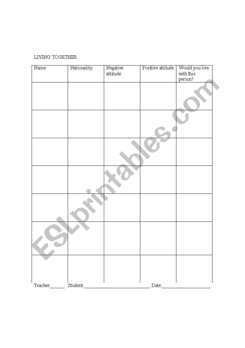 Living together worksheet