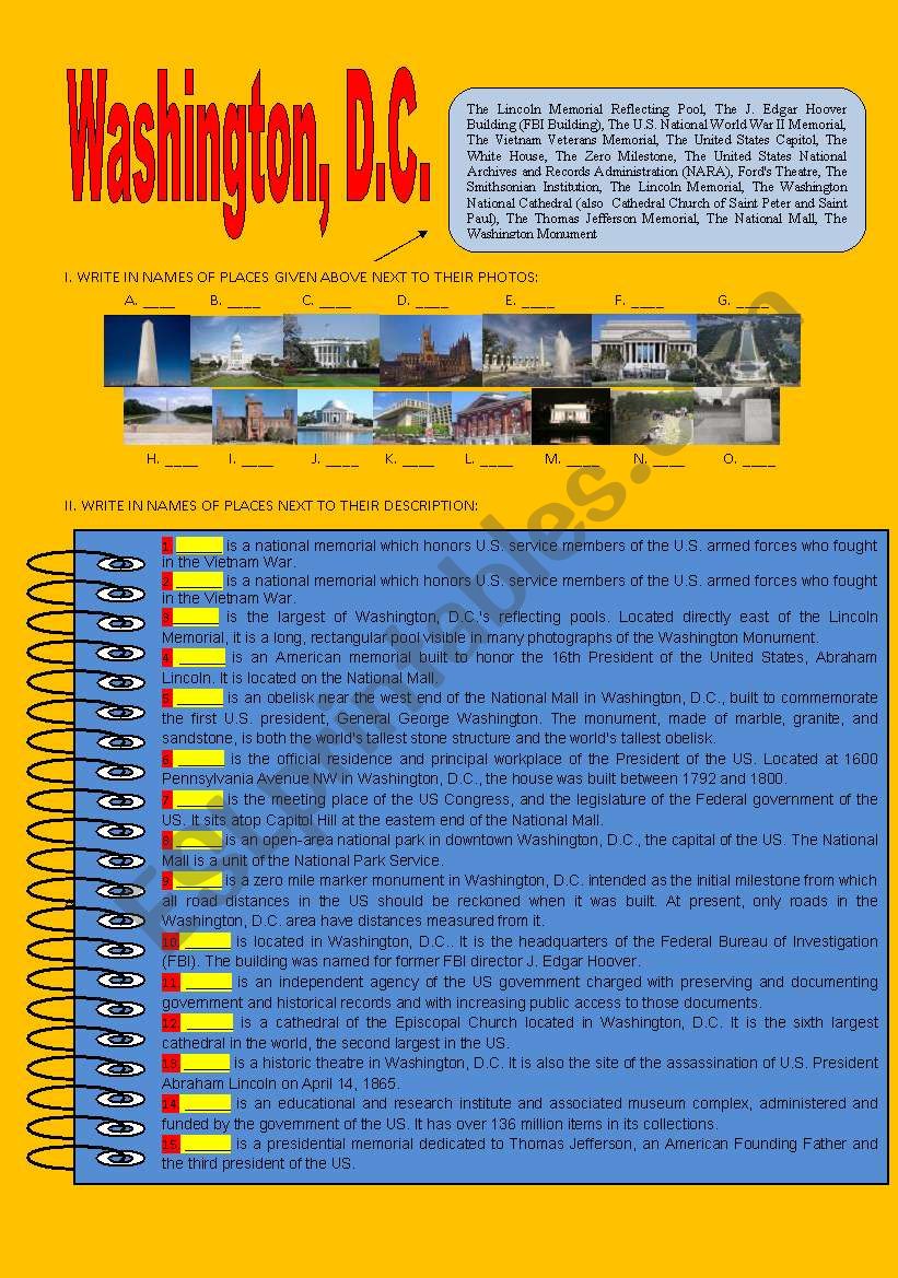 Washington, DC text-based activity (fully editable, +answer key)