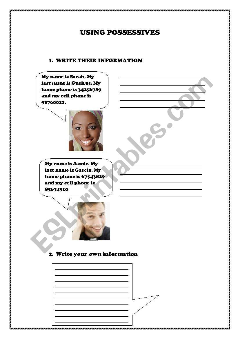 USING POSSESSIVES worksheet