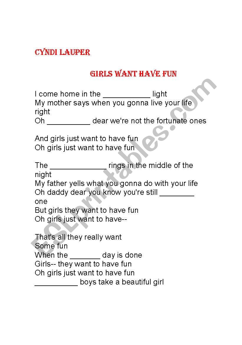 GIRLS WANT TO HAVE FUN worksheet