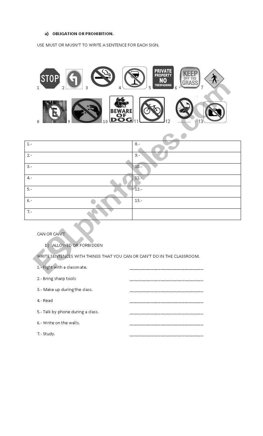 signals worksheet