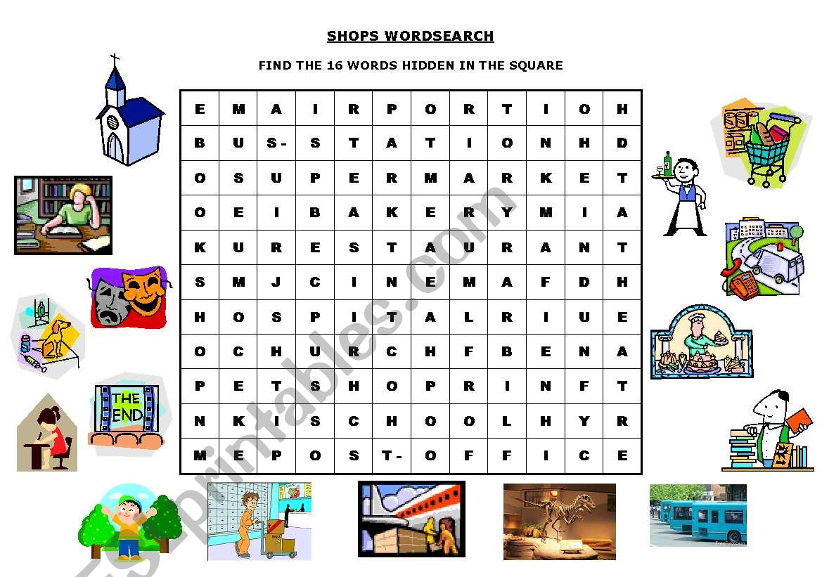 SHOPS WORDSEARCH worksheet