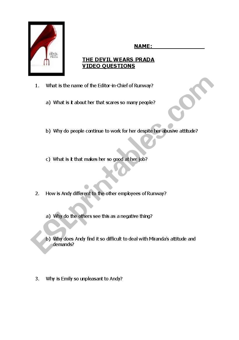 The Devil wears Prada video sheet