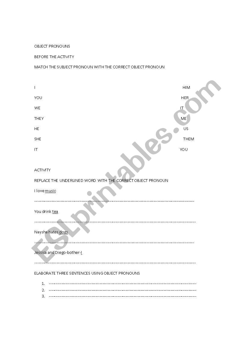 onject pronouns worksheet