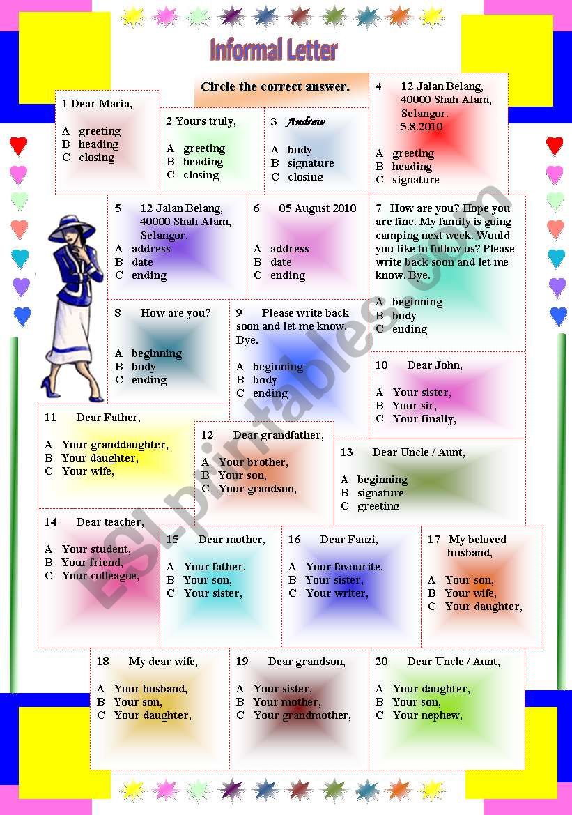 Informal Letter - multiple choice questions.