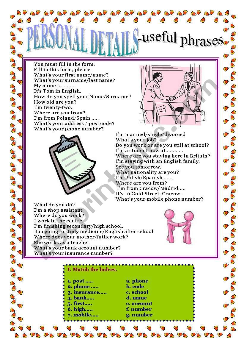 PERSONAL DETAILS - useful phrases.