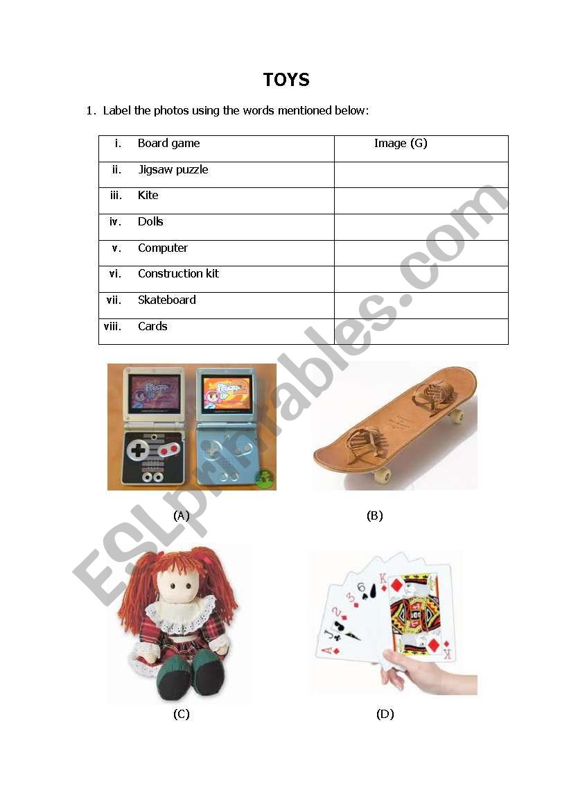 Toys vocabulary worksheet