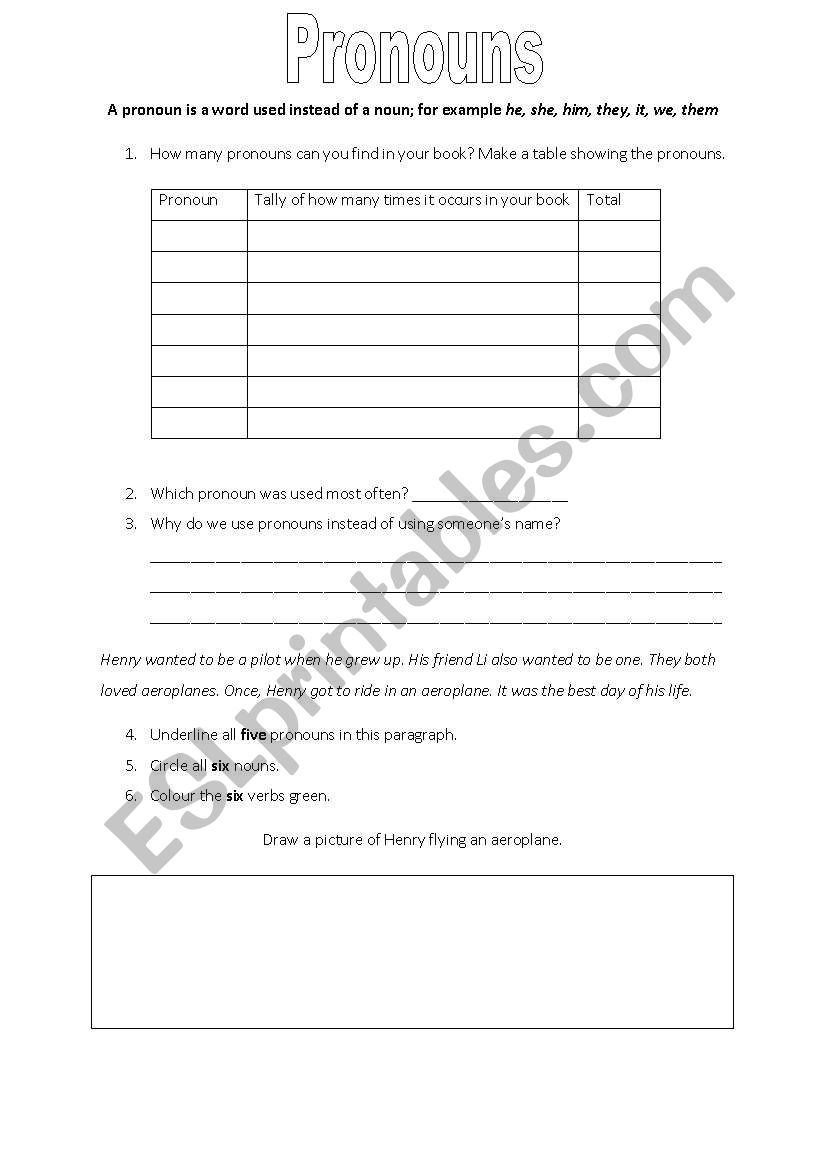 Pronouns worksheet