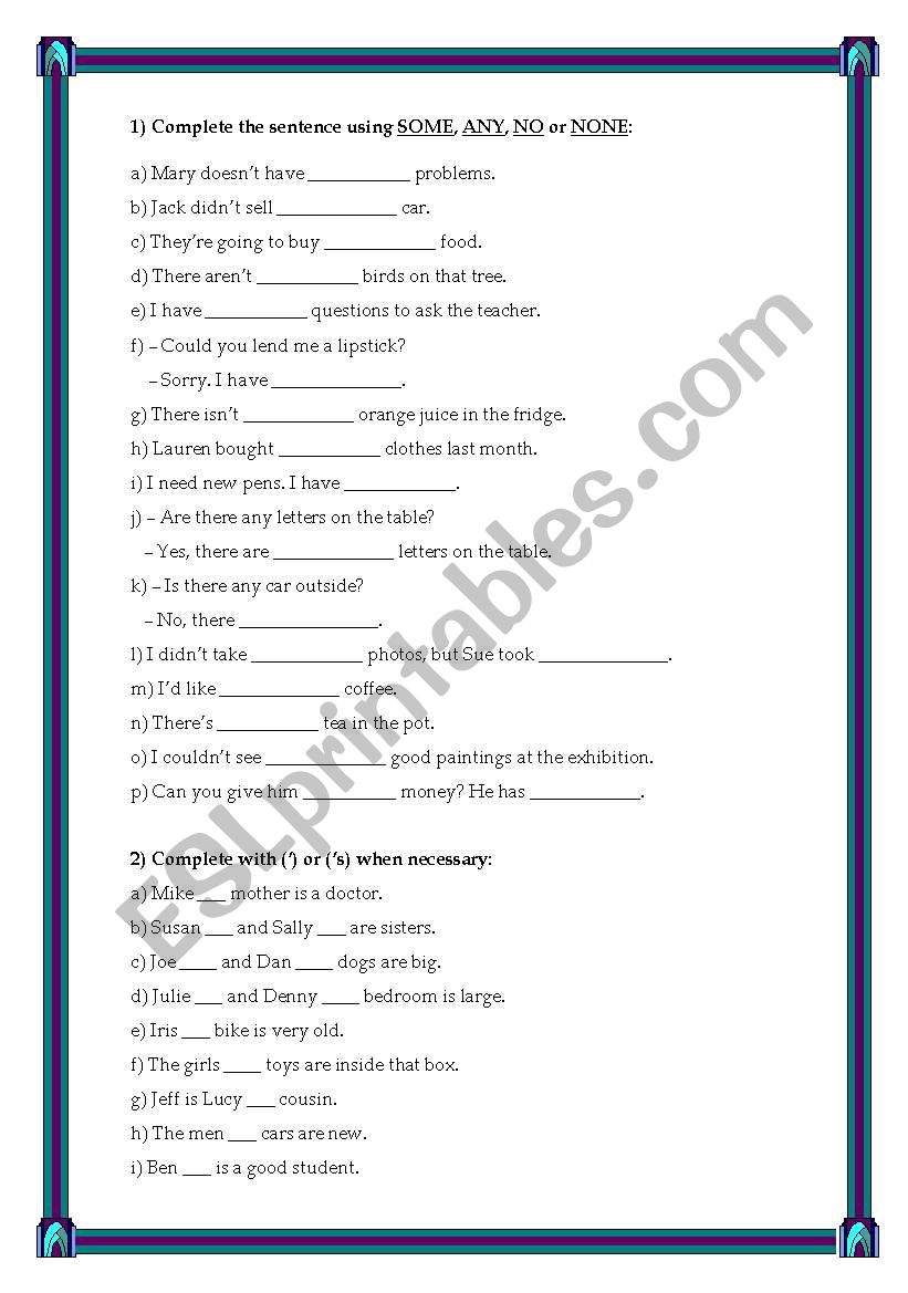 Genitive case worksheet