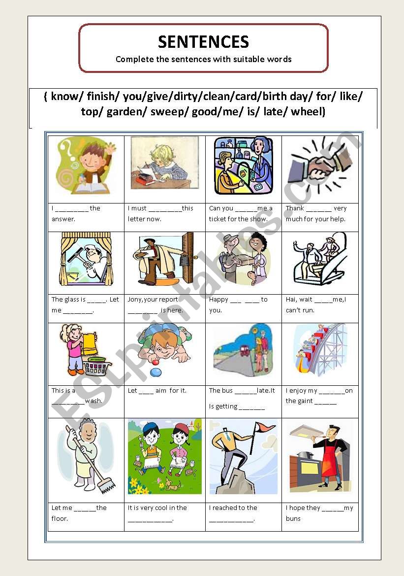 SENTENCES worksheet