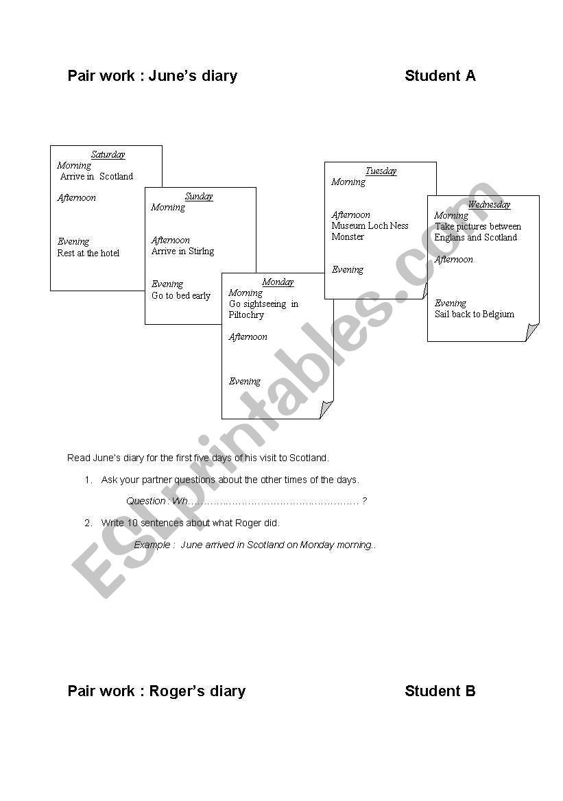 Junes stay in Scotland worksheet