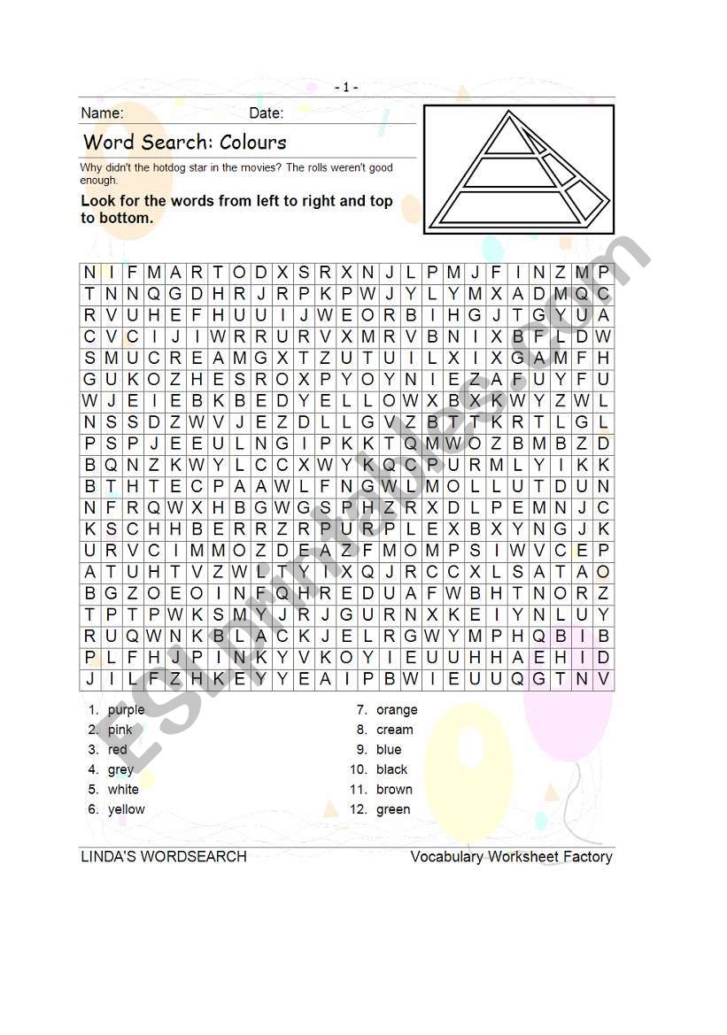 WORDSEARCH: FIND THE COLOURS worksheet