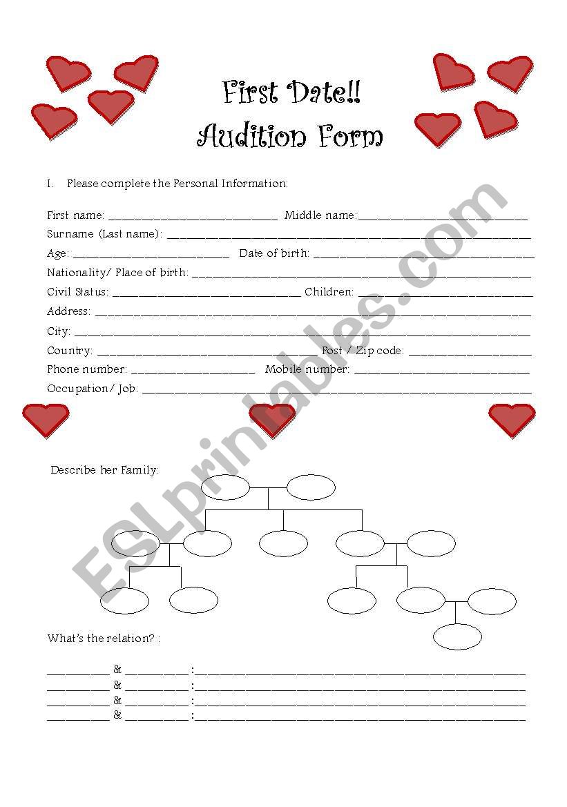 First Date Auditions worksheet