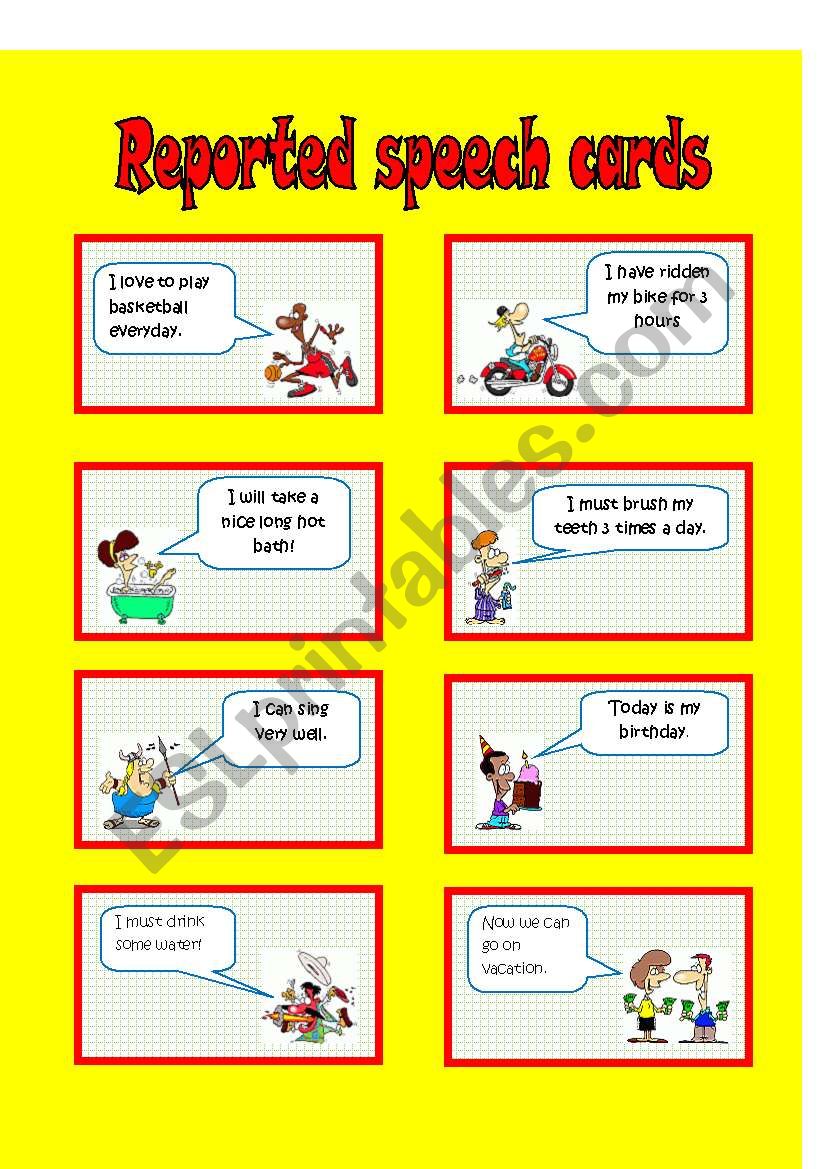 48 reported speech card set worksheet