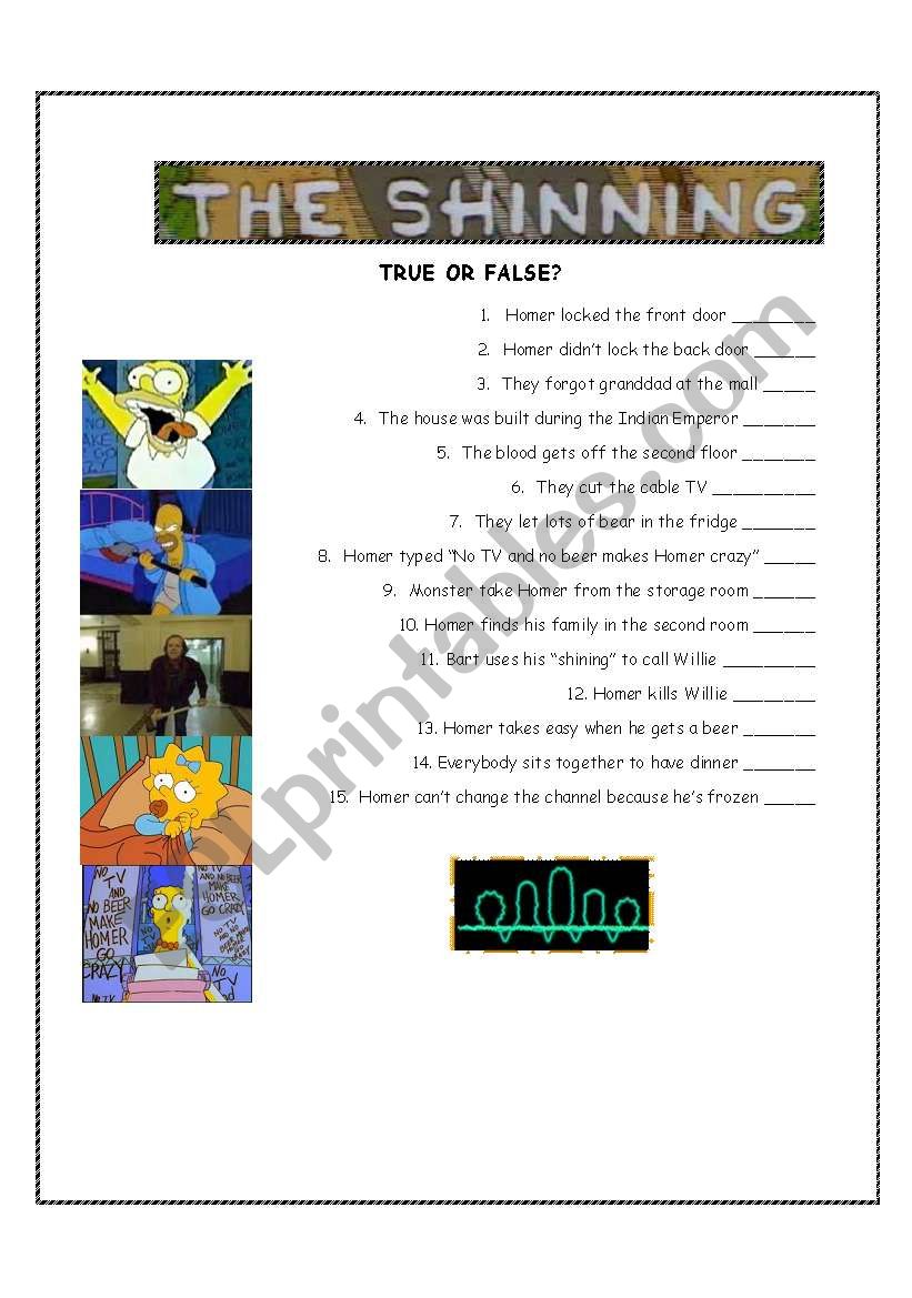 Simpsons: The shining episode worksheet
