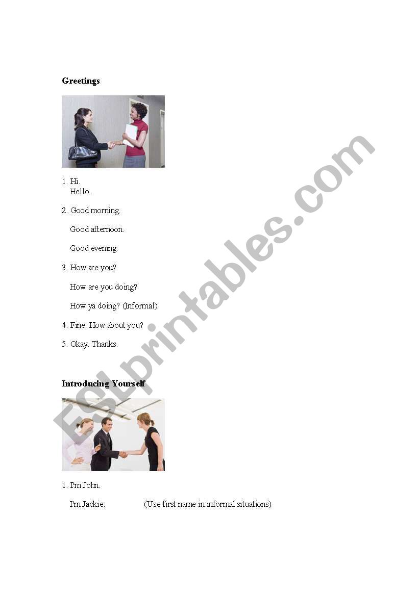 greetings worksheet